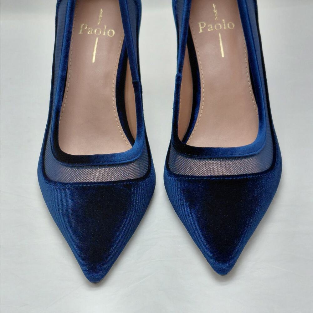 Linea Paolo Pumps Sz 7.5 Navy Velvet Pointed Toe Chic Dress Heels Wedding Party - Picture 4 of 12